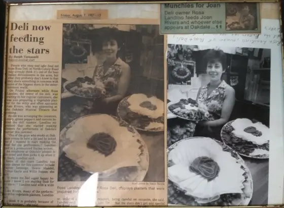 Newspaper article “Deli now feeding the stars” with photos of Rosa and her desserts